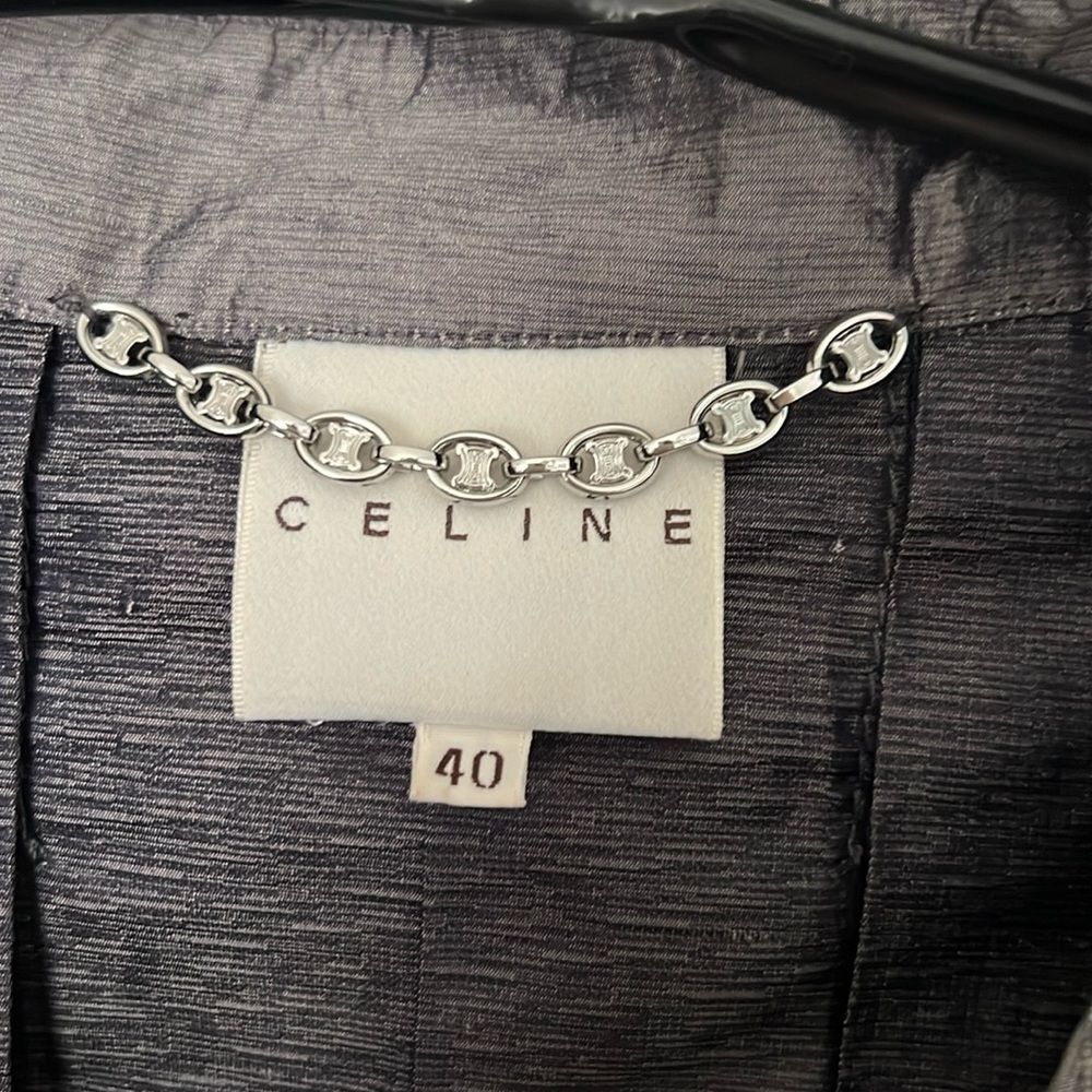 Céline- 100% Silk Vintage metal Grey overcoat
